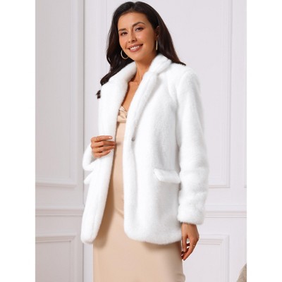 INSPIRE CHIC Women's Faux Fur Winter Open Front Notch Lapel Long Sleeve Fluffy One Button Coat White X-Large — фото 3