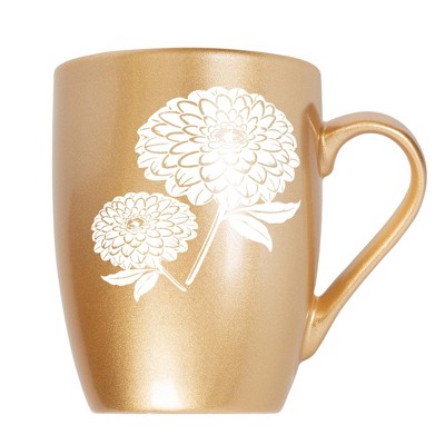 Elanze Designs Botanical Floral Nature Coffee Cup Mug 10 Ounce Ceramic With Shimmery Metallic Finish Elegant Minimalist Zinnia Flower Silhouette Vegas