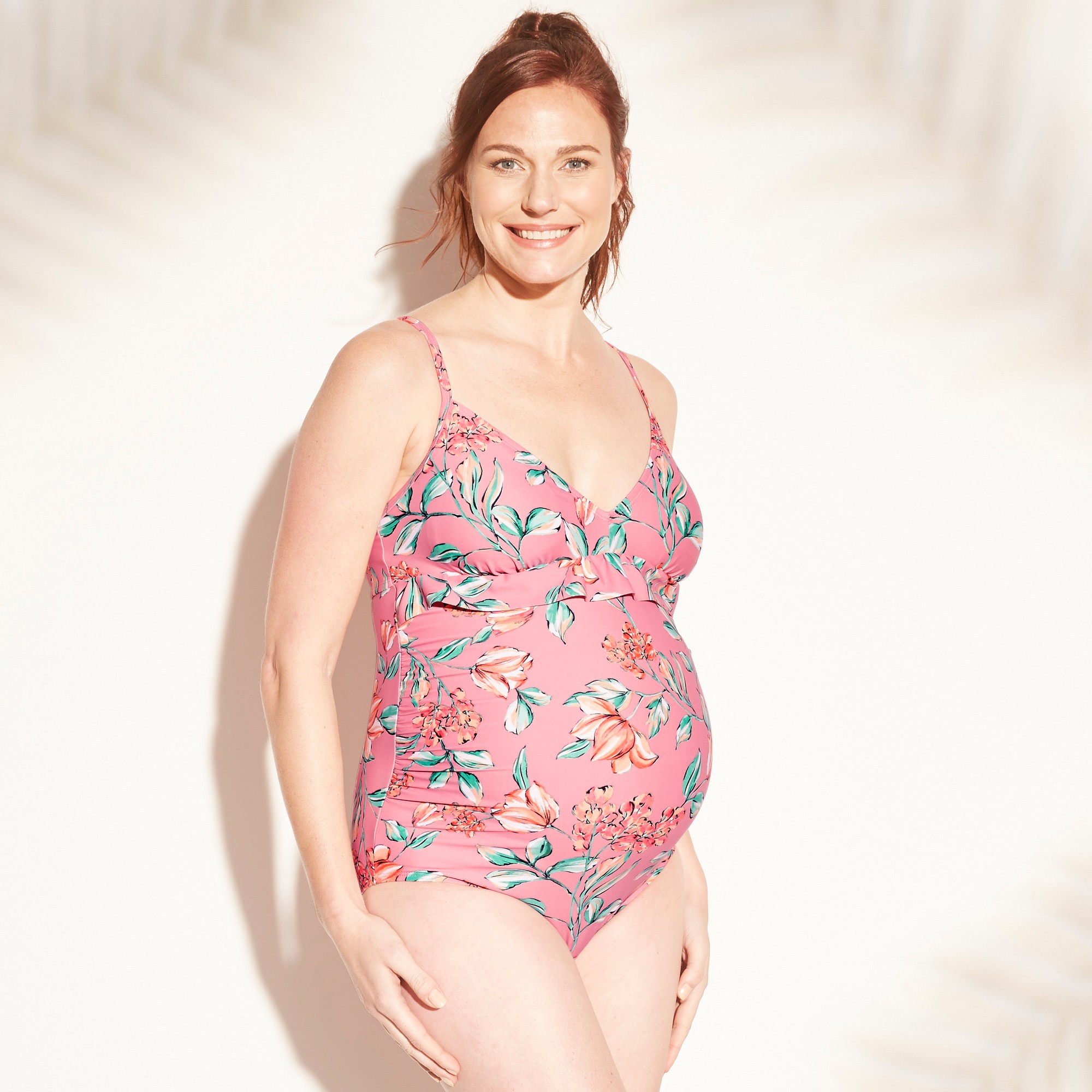 Maternity Floral Ruffle Bump One Piece Swimsuit Isabel Maternity By Ingrid Isabel Pink S Women S Size Small By Isabel Maternity By Ingrid Isabel