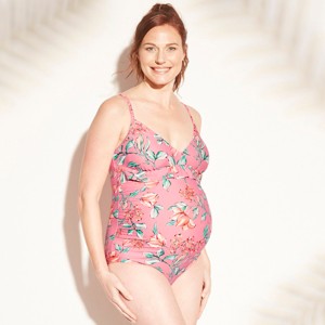 Maternity Floral Ruffle Bump One Piece Swimsuit - Isabel Maternity by Ingrid & Isabel Pink S, Women