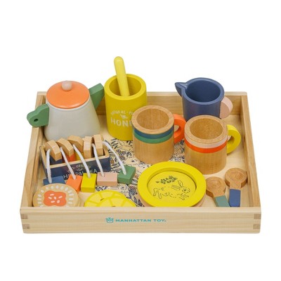 Manhattan Toy Flora Fauna Toddler and Kids Pretend Play Wooden Tea Set, 23-Piece