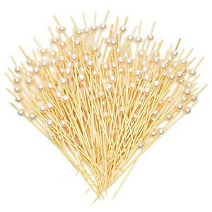Okuna Outpost 150 Pack Bamboo Toothpicks with White Pearl, Cocktail Picks for Appetizer (4.7 In) - 1 of 4