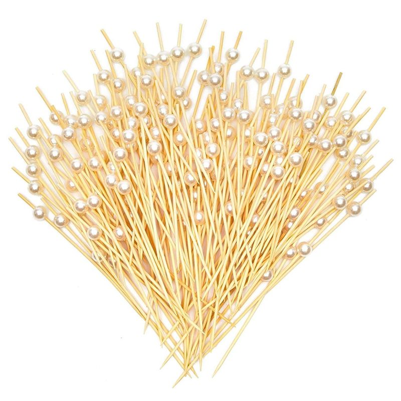 Okuna Outpost 150 Pack Bamboo Toothpicks with White Pearl, Cocktail Picks for Appetizer (4.7 In), 1 of 9