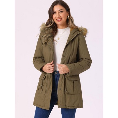 INSPIRE CHIC Women's Winter Windproof Long Puffer Parka Coats with Faux Fur Hood Small Khaki — фото 2