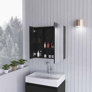 SEVOBAL Bathroom Storage Cabinets Cabinet with Mirror, 4-Tier Organizer 2 Internal Shelves, 2 External Shelves for Bathroom, Black, 28.7"*22"*5.5" - 1 of 4