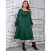 Women's Plus Size Dress Puff Long Sleeve Sweetheart Neckline  A Line Slit Hem Midi Dress - 3 of 4
