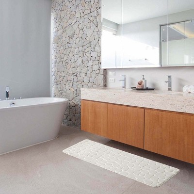 Beige Memory Foam Pebble Design Runner Mat for Bathroom