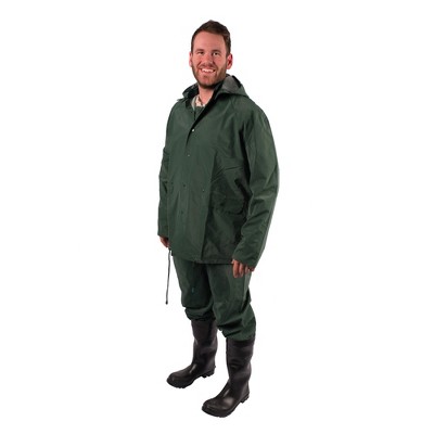 Stansport Men's 3 Piece .12mm Thick Rainsuit Large Green