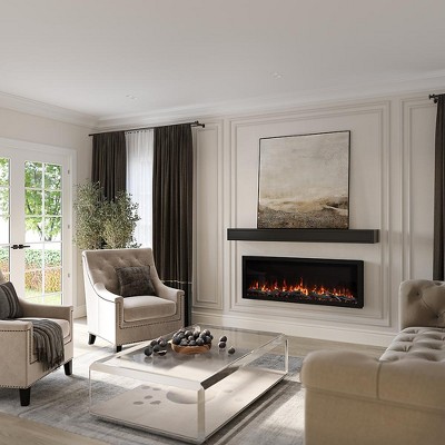 Modern Black 50-Inch Smart Linear Electric Fireplace with LED Flame