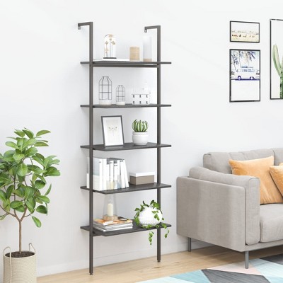 vidaXL 5-Tier Leaning Shelf Black 25.2 in.x13.8 in.x72.8 in.
