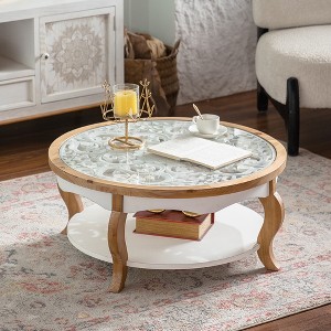 Racxily Round Wood Coffee Table with Glass Top, Circle Center Table & Removeable Tempered Glass top, Cocktail Table for Living Room , Home - 1 of 4
