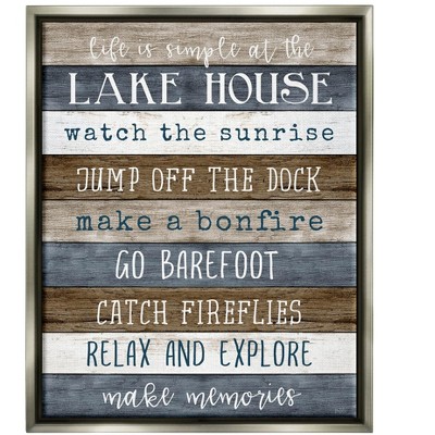 Stupell Industries Life Is Simple Lake House List Framed Floater Canvas Wall Art