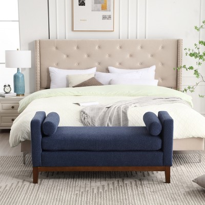 GDFStudio Julian Elegant Upholstered Boucle 53.5" Ottoman with Bolster Pillows and Rubber Wood Leg