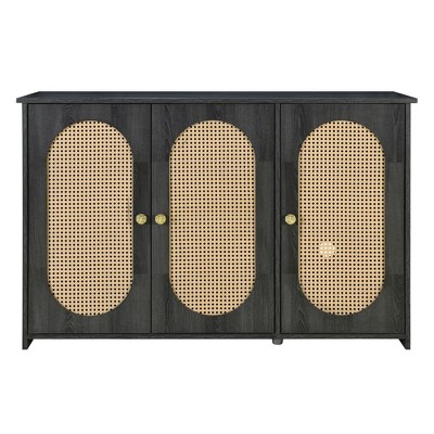 Vynxaria Retro 3-Door Decorative Storage Cabinets - Vintage-Inspired Vanity Tables in Antique Black/White/Brown/Natural Wood