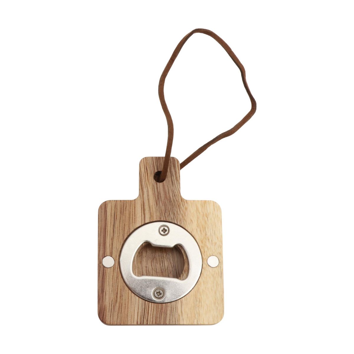Unique Bargains Bottle Opener Magnetic Acacia-Wood Round Handle Magnet Wood Deep Brown 2.36"x3.35"x0.47" 1 Pcs