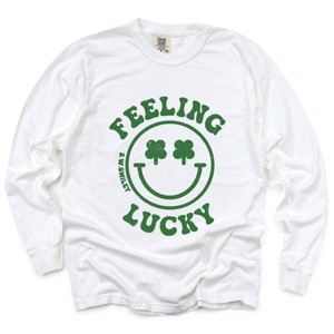 Simply Sage Market S.W.Smiley Feeling Lucky Smiley Face Garment Dyed Long Sleeve - 1 of 4