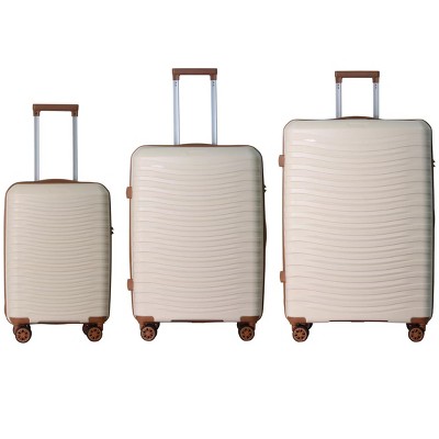 FURNIinspire Bag And Luggage Sets 3 Piece Rolling Suitcase Set, Hard Suitcases with Wheels, Lightweight Travel Luggage, Beige, 21.46"*12.01"*30.51"