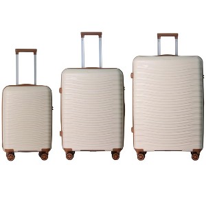 FURNIinspire Bag And Luggage Sets 3 Piece Rolling Suitcase Set, Hard Suitcases with Wheels, Lightweight Travel Luggage, Beige, 21.46"*12.01"*30.51" - 1 of 4