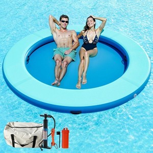 AMERLIFE Inflatable Water Hammock Float with Soft Ladder, Cup Holders and Mesh Bed - 1 of 4