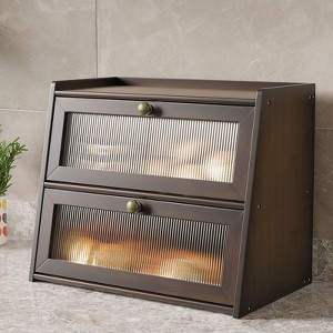 Double Bread Box, Bamboo Kitchen Countertop Organizer, Large Capacity Bread Rack With Window - 1 of 4