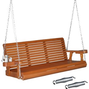 VINGLI 5 FT Pro Wooden Patio Porch Swing - 880 LBS Heavy Duty Outdoor Hanging Bench with Cup Holders/Phone Slots, Hanging Chains for Yard/Lawn/Garden - 1 of 4
