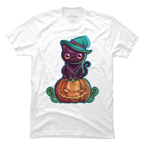 Men's Design By Humans Ferociously Cute Halloween Vampire Witch Kitty Cat By LittleBunnySunshine T-Shirt - 1 of 2