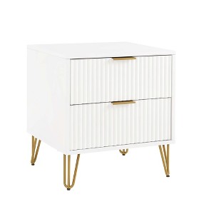 Sapphtopaz Modern Nightstand with 2 Vertical Textured Drawers Bedside Table with Splayed Gold Metal Legs & Handles Night Stand for Bedroom - 1 of 4