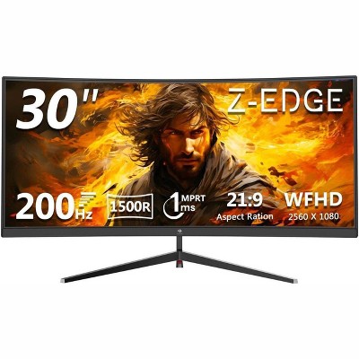 Z-EDGE 30" Ultrawide Curved Gaming Monitor, 200Hz 1ms, UWFHD(2560x1080) 21:9, 1500R Curved, FreeSync, PIP/PBP, Support VESA Mount