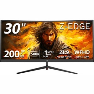 Z-EDGE 30" Ultrawide Curved Gaming Monitor, 200Hz 1ms, UWFHD(2560x1080) 21:9, 1500R Curved, FreeSync, PIP/PBP, Support VESA Mount - 1 of 4