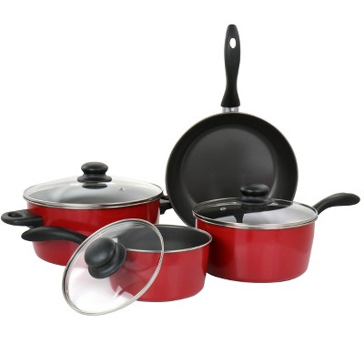 Gibson 7 Piece Chef Du Jour Carbon Steel Nonstick Cooking Pots And Pans  Kitchen Cookware Set With Handles And Tempered Glass Lids, Red : Target