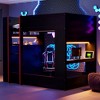 Full Size Wood Gaming Bunk Bed with Built-In Desk, Storage Shelves, 7-Color LED Lights & Charging Station, Black - ModernLuxe - 3 of 4