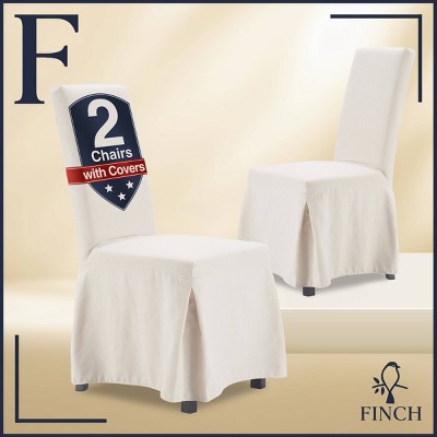 Set of 2 Hayes Slipcover Dining Chair Ivory - Finch: Polyester Upholstery, Wood Frame, Removable Cover, Modern Style