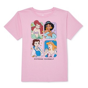 Seven Times Six Disney Princess Shirt Girls' Express Yourself Character Portraits Tee Pink - 1 of 4
