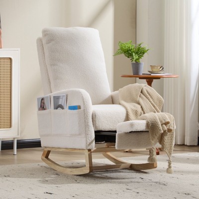 NicBex Accent Rocking Chair,Teddy Nursery Glider Rocker with Side Pocket,Comfy Armchair with Extendable Footrest for Living Room,Bedroom,Nursery
