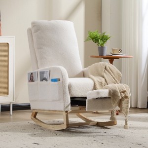 NicBex Accent Rocking Chair,Teddy Nursery Glider Rocker with Side Pocket,Comfy Armchair with Extendable Footrest for Living Room,Bedroom,Nursery - 1 of 4