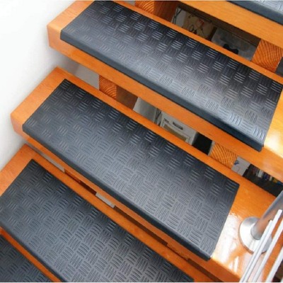 Envelor 12" x 50" Anti-Slip Rubber Stair Treads Safety Step Mats, Checker - 6-Pack