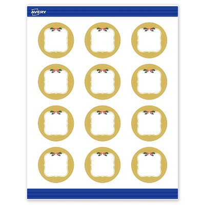Avery Round Cards, 2" Diameter, Gold-Metallic Berries, Matte, 120ct