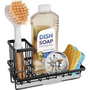 Kitchen Sink Organizer (Black Stainless Steel) - Countertop Caddy with High Brush Holder for Dish Soaps, Sponges - 1 of 4