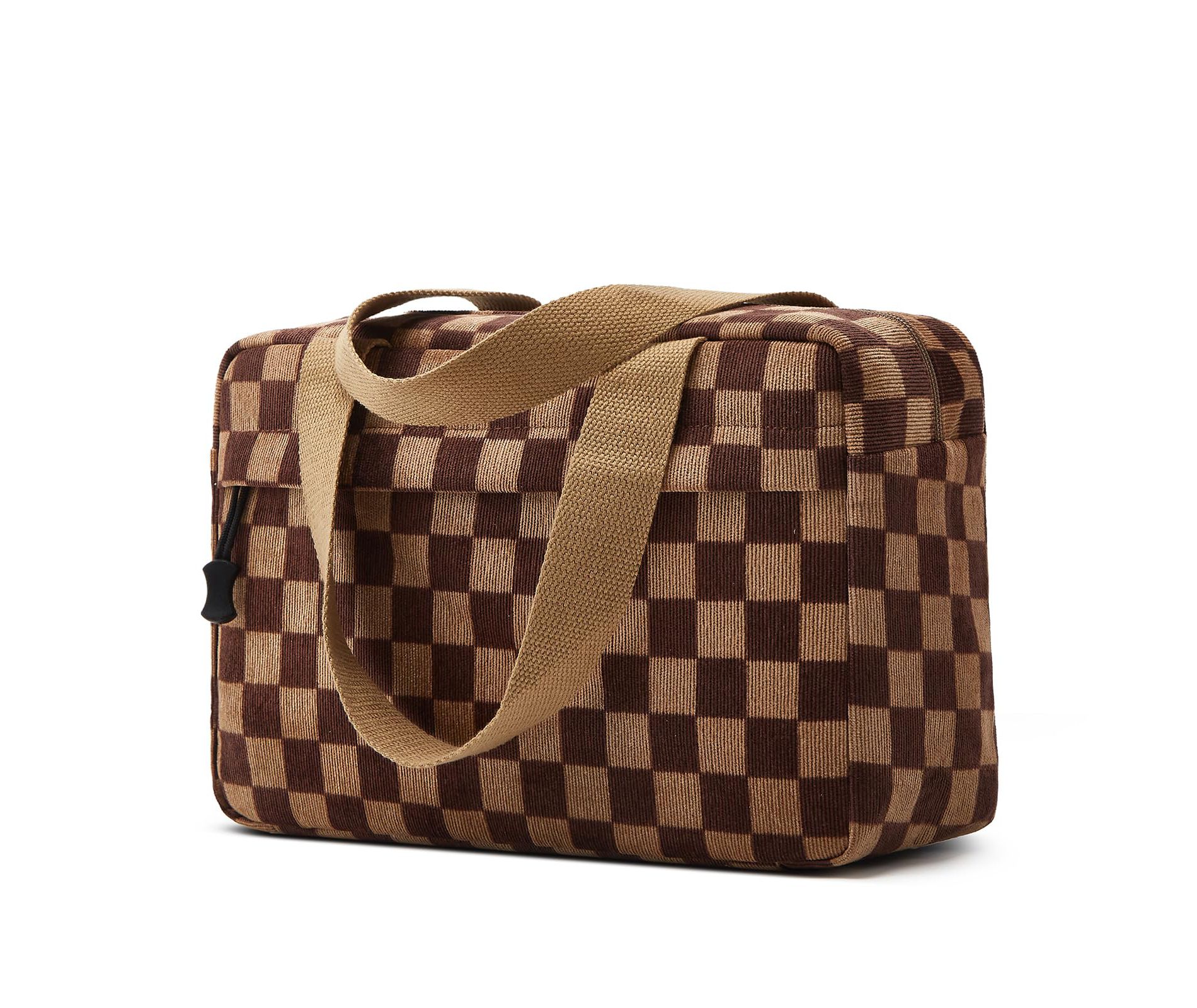 Narwey Large Makeup Bag for Women Corduroy Cosmetic bag Make up Bags (Checkered Darkbrown)