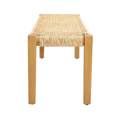 Angie 43" Teak and Brown Acacia Wood Outdoor Bench