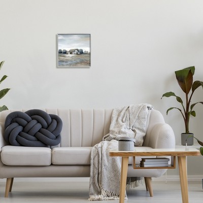 Neutral Tones Countryside Barn Landscape Canvas Print with Gray Frame