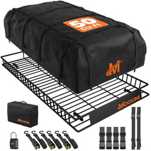 Mockins 90"x50"x6" XXL Roof Rack Basket with 50 Cubic Feet Rooftop Cargo Carrier Bag, Lock, Straps and Carry Bag - Black - 1 of 4