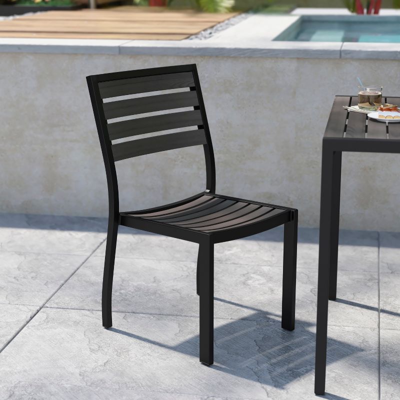 Flash Furniture Lark Outdoor Side Chair with Faux Teak Poly Slats, 2 of 12