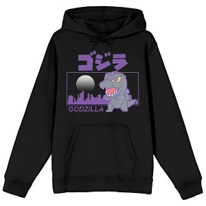 Godzilla Classic Chibi Tokyo Rampage Long Sleeve Black Adult Hooded Sweatshirt - 1 of 3