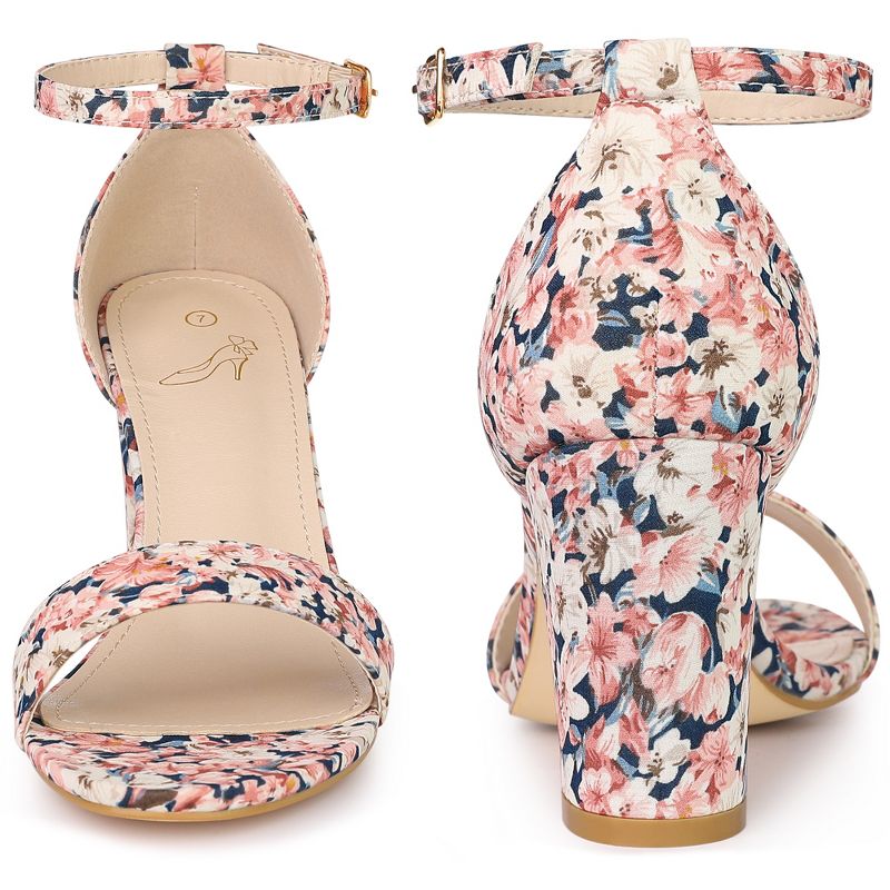 Perphy Women's Floral Printed Open Toe Ankle Strap Chunky Heels Sandals, 2 of 4