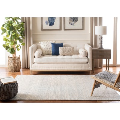 Hand-Tufted Aqua/Ivory Wool Rectangular Rug 5' x 8'