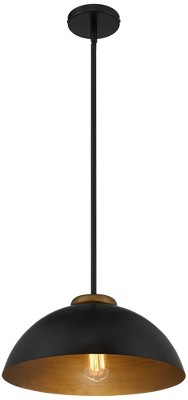 Janie Modern Industrial Black and Gold Dome Pendant Light