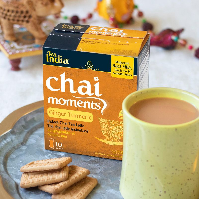 Tea India Chai Moments Ginger Turmeric Chai Tea Instant Latte Mix with 10 Sachets Pack of 6, 4 of 6