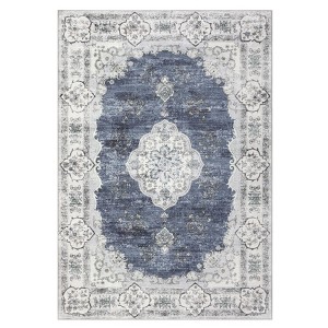 Washable Area Rug with Rubber Backing Low Pile Floral Vintage Rug Large Foldable Stain Resistant Indoor Carpet for Living Room Bedroom - 1 of 4