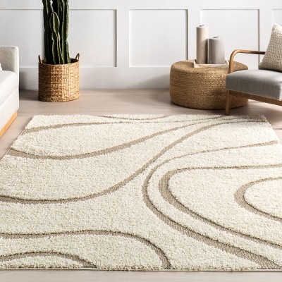 Carolyn Cream and Beige Square Shag Rug, 8 ft.